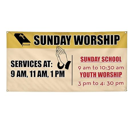 Amazon Com Vinyl Banner Sign Sunday Worship Service Hours