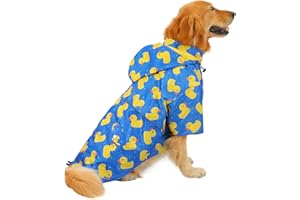 HDE Dog Raincoat Poncho Double Layer Zip Rain Jacket with Removable Hood, Leash Hole for Small to 3XL Dogs and Puppies Ducks Blue - XL
