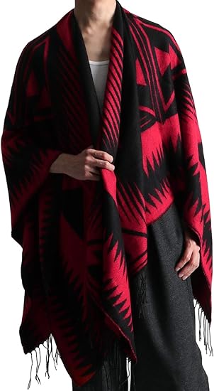 Amazon ラフタス Rafftas 総柄 大判ポンチョ ストール メンズ 大きいサイズ 春 秋 冬 フリーサイズ D レッド ブラック ファッション小物 通販