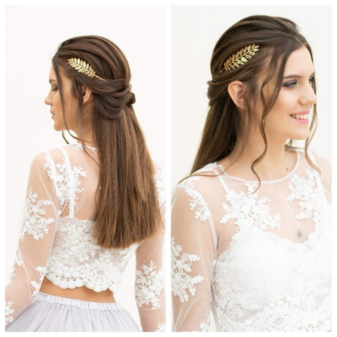 Kercisbeauty Greek Leaf Crown Headband Headpiece For Women Wedding Girls Prom Party Handmade Tiara Gold