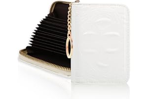 OPPSVIUST Credit Card Holder RFID Wallet, Slim Card Wallet for Women, Credit Card Keychain Wallet Organizer, Small Leather Card Holder Wallet with Zipper (White)