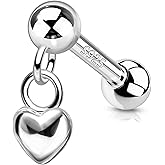 COCHARM 925 Sterling Silver 18g Cartilage Earrings Heart Dangle Tragus Helix Earrings Forward Helix Piercing Jewelry Cartilage Stud for Women