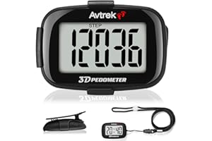 Clip-On Pedometer, Portable Step Tracker, Simple 3D Small Step Counter for Walking with Clock and LED Backlight