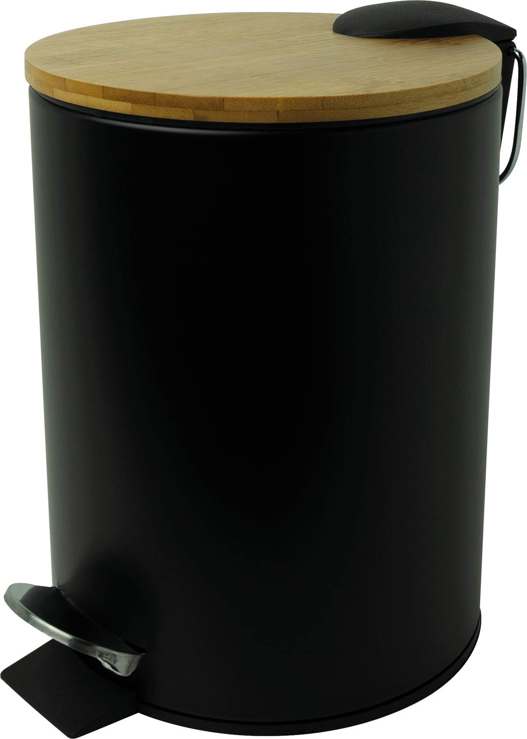 Helit H2404495 Pedal Bin the Bamboo, 3 Litres, with Bamboo Lid, Metal Container, Quiet Closing, Black, Pack of 1