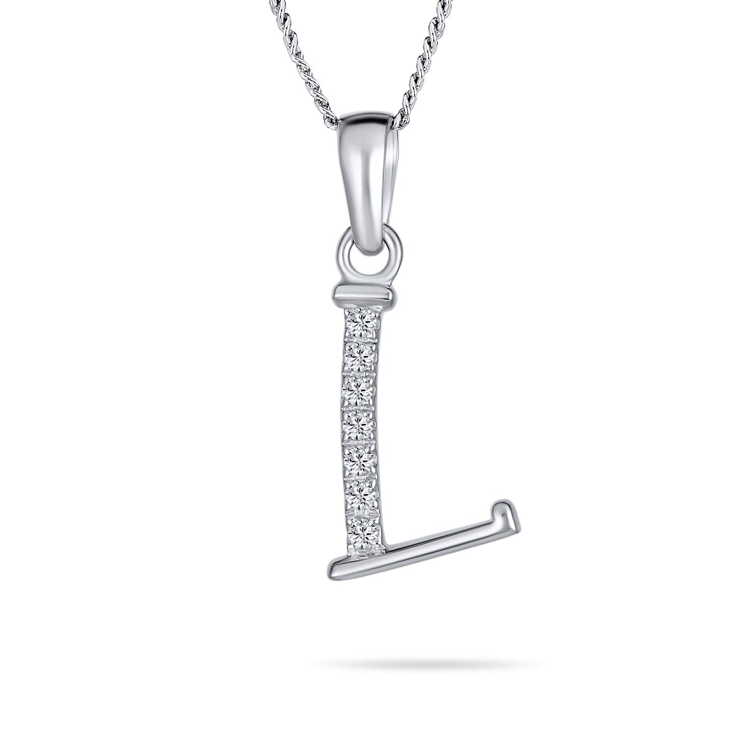 Bling Jewelry Delicate ABC Cubic Zirconia Pave CZ Capital Block Letter Alphabet Initial L Pendant Necklace For Women Sterling Silver