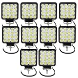 Willpower 10PCS 4 inch 48W Spuare Flood Beam 4800LM LED Work Light Bar for 4x4 off road tractor jeep Cabin SUV ATV UTV 4WD Car Boat 10-30V Wateproof 6000K