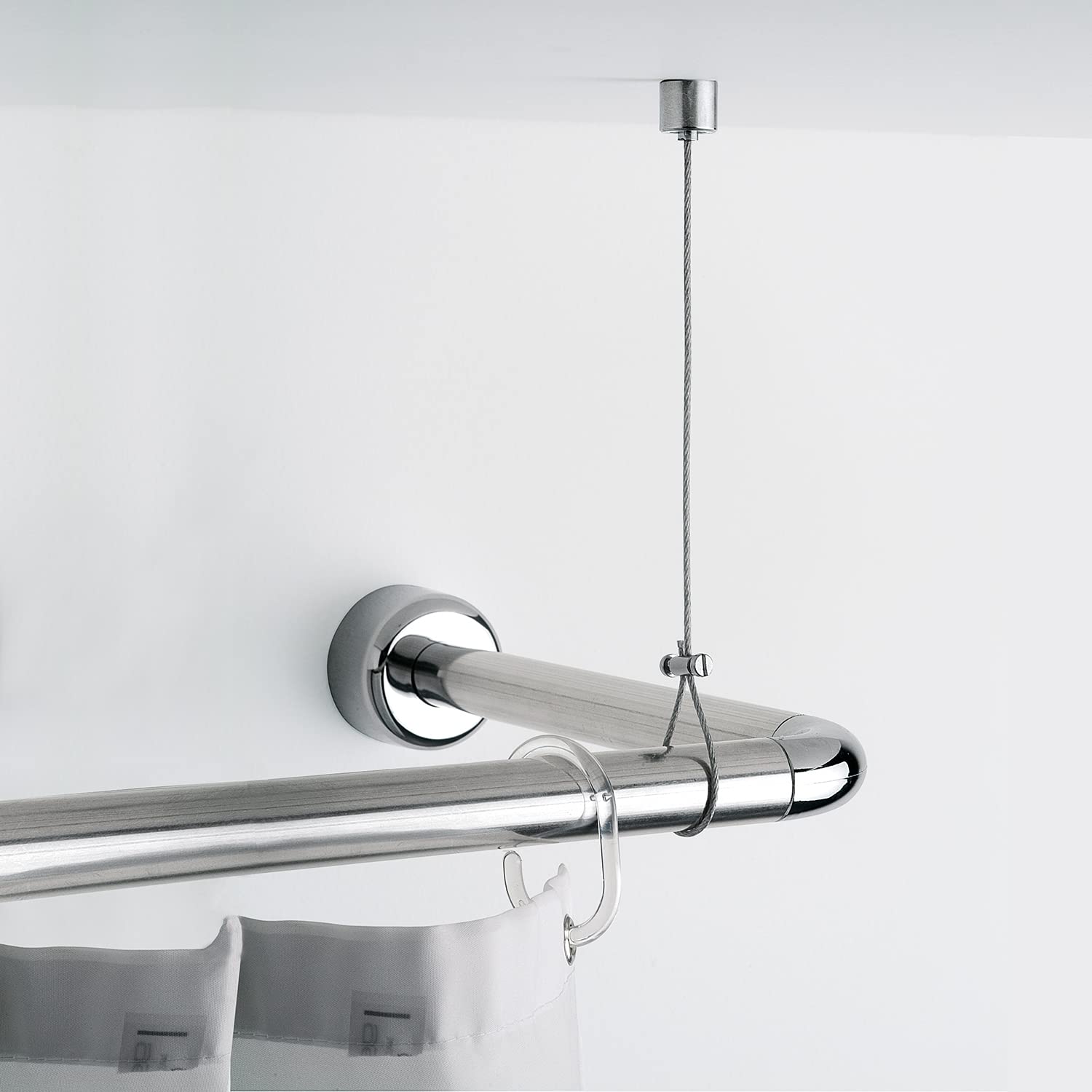 Gedy chrome, shower bracket, Measurements: 0.5X150X2 CM, Height Adjustable Up to 150 cm, Steel Curtain Cable, Ceiling Mount with Finish, R&D Design, 2 Years Warranty, Unique