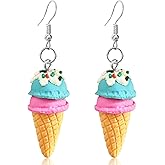 JOONL Cute Colorful Ice Cream Dessert Alloy Soft Ceramic Dangle Drop Earrings Sweet Ice Cream Egg Barrel Earrings for Women