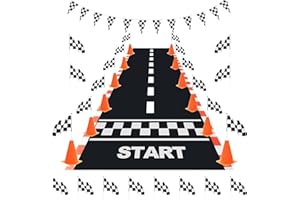 38 PackTraffic Cones and Racing Checkered Flags for Race Car Party Supplies Include 24 Checkered Flag/12 Mini Traffic Cones /