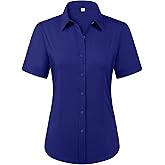 siliteelon Womens Stain Shield Dress Shirts Wrinkle Free Short Sleeve Solid Tops Blouses Button Down Shirts