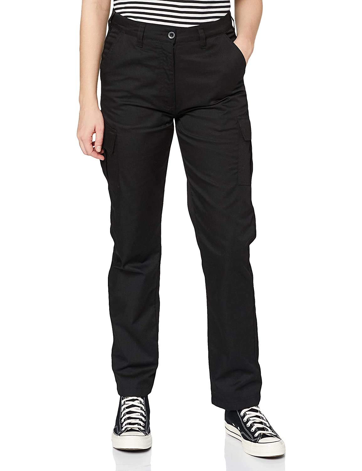 Lee Cooper Ladies Work Cargo Trousers Heavy Duty Workwear Easy Care Multi Pocket Work Safety Classic pants for Women (Black 10 UK / 30" Leg