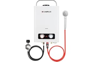 CAMPLUX ENJOY OUTDOOR LIFE Camplux Pro 6L Portable Tankless Water Heater,Mini Sized Outdoor Propane Gas Water Heater with Portable Handle,Propane Gas Water Heater for RV,Campings,Cabins,Barns,White