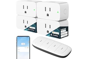 Linkind Matter Smart Plug with Remote, Work with Apple Home, Siri, Alexa, Google Home, SmartThings, Smart Outlet 15A/1800W Max, Smart Automation, Remote Control,Timer&Schedule, 2.4G Wi-Fi, 4 Pack