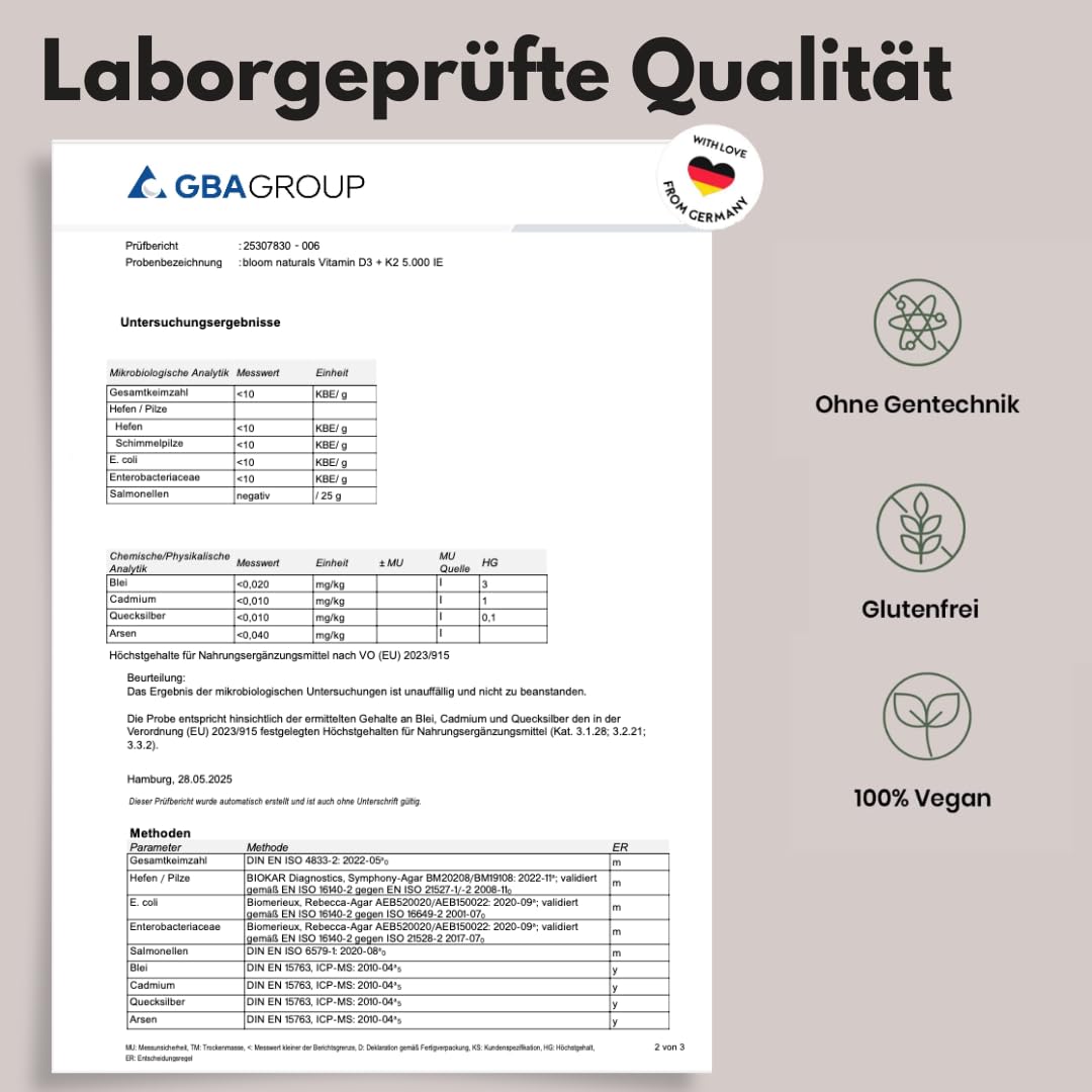 Vitamin D3 K2 5000 IE hochdosiert – 180 Tabletten – Premium 99,7+% All-Trans K2-MK7 – produziert in Deutschland Laborgeprüft - Verpackung kann variieren 5