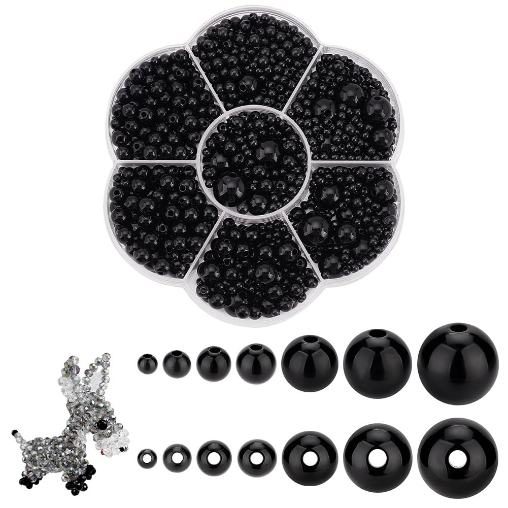 PH PandaHall 1150pcs Black Eye Beads, Mini Craft Eyes, Oval, Plastic, 3/4/5/6/8/10/11mm