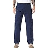 Plaid&Plain Men's Cargo Pants Relaxed Fit with Extra Front Pocket and Oversized Belt Loops LSC013 Navy Blue 30WX32L