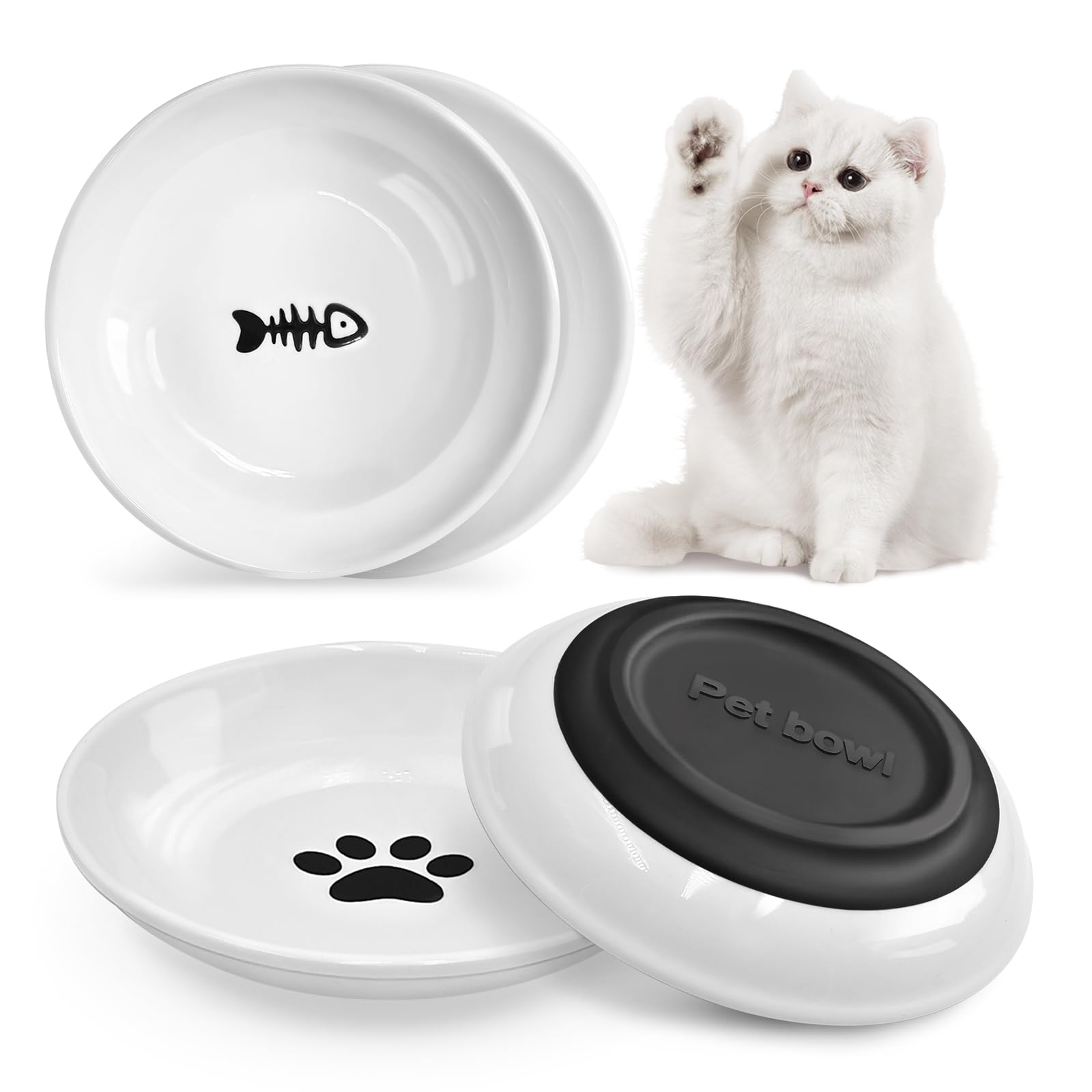 Photo 1 of STNFAREBI Cat Food Bowls 4 Pack, 6 inch Wide Shallow Cat Food Bowl Set, Non-Slip Silicone Bottom, Shallow Wide Kitten Plates for Food, Microwave and Dishwasher Safe (4 Pack)