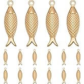 CRAFTYMELODY 18K Gold Fish Charms 16Pcs Fish Pendants Stainless Steel Sea Animal Charms 21x6x2.5mm with Loop for Jewelry Making Accessory Supplies Necklace Bag Pendant Dangle Earrings DIY Crafts