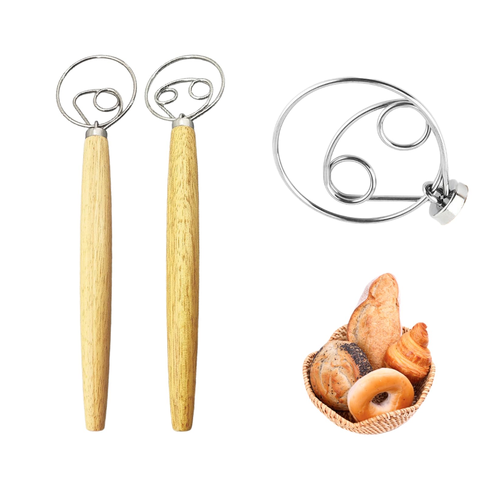 Acpetdr 2PCS Dough Whisk Bread Whisk Manual Dough Mixer Stainless Steel Bread Whisk, for Home, Bakery, Cake Shop, Etc. for Beating Eggs, Stirring Dough, Making Bread, Pastry