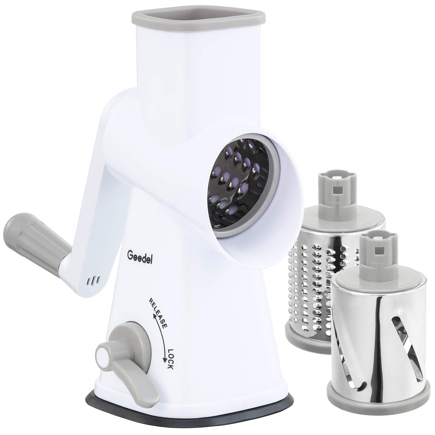 Rotary Cheese Grater, Mandoline Vegetable Slicer with 3 Detachable Drum Blades, Rotary Grater for Kitchen Dishwasher Safe, Effiently Cheese Grinder for Vegetables, Nuts, etc — image 1