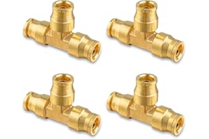 ANRIWT 3/8" DOT Air Fittings,3/8" Tube OD Tee Union Brass Air Brake Line Fittings Push in Fitting, Push to Connect Union Fittings, for Trucks Trailers Use and Air System Industria Workshops (4 PCS)