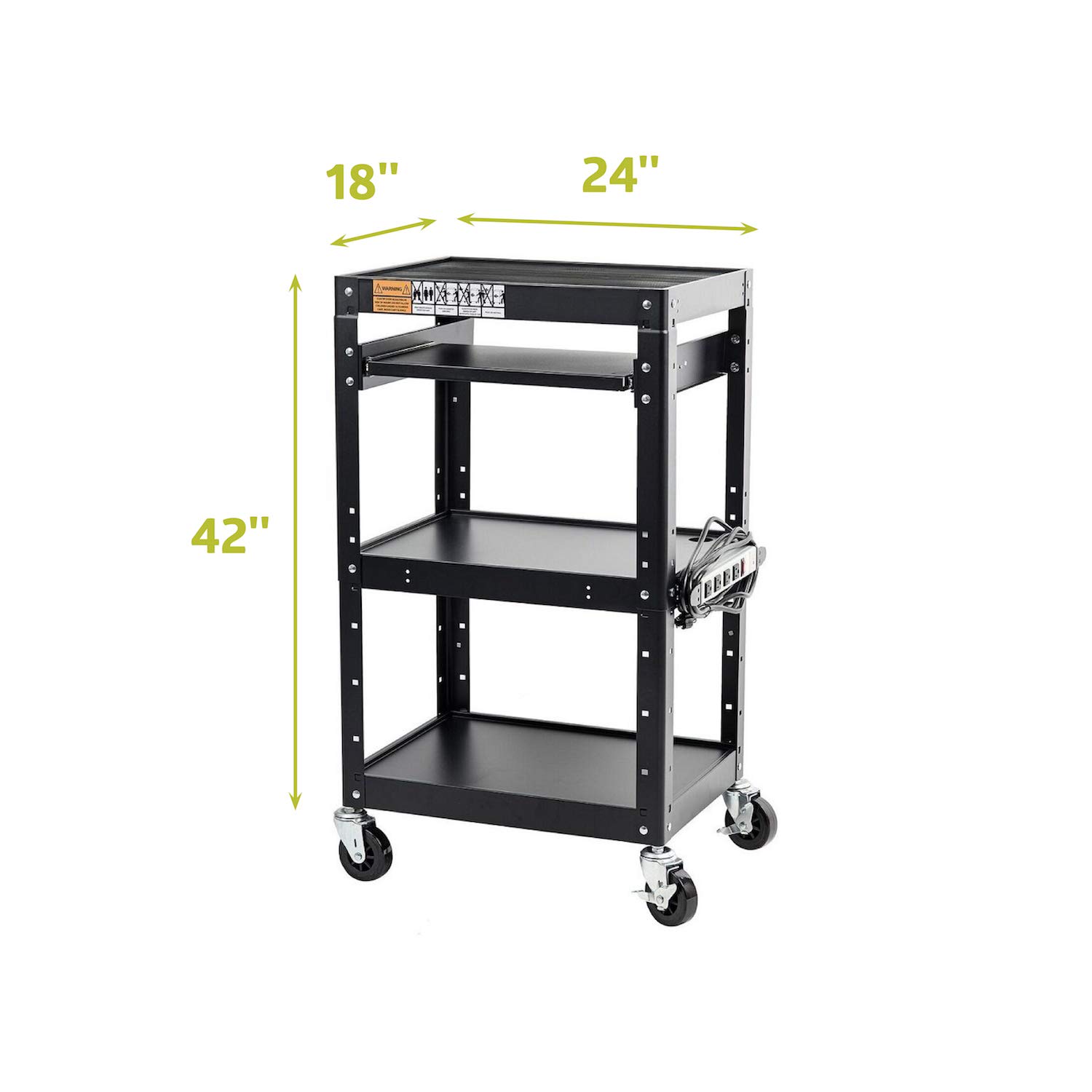 Pearington AV and Presentation Cart Stand for Video Projector, TV, Laptop Computers, Printers-Metal Construction Rolling Storage Cart with Adjustable Shelves and 4 wheels;4 outlets and 12” cord, Black: Industrial & Scientific