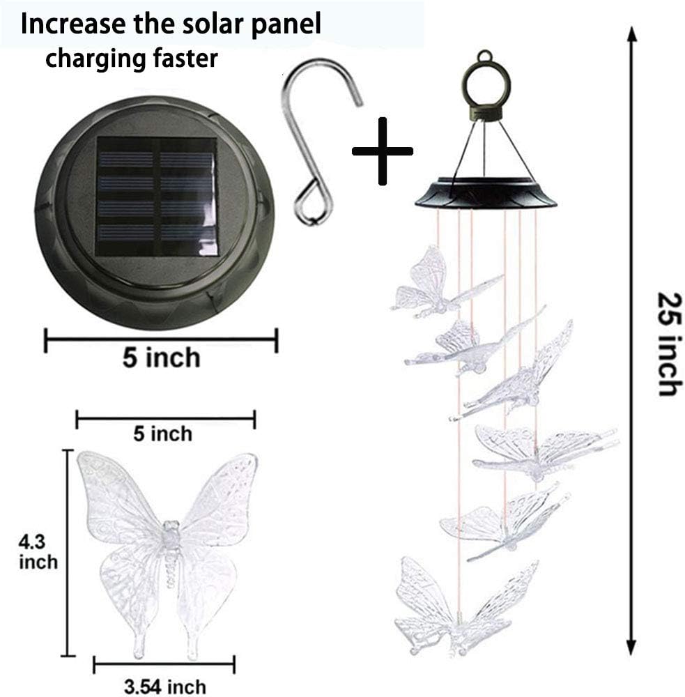 N-A Outdoor Wind Chime, Solar Lights Chimes Butterfly Wind Chimes Color Changing Solar Power Wind Chime Outdoor Decor, Yard Decorations Solar Light Mobile Unique Wind Chimes, Wind Bell Light（2pack） : Garden & Outdoor
