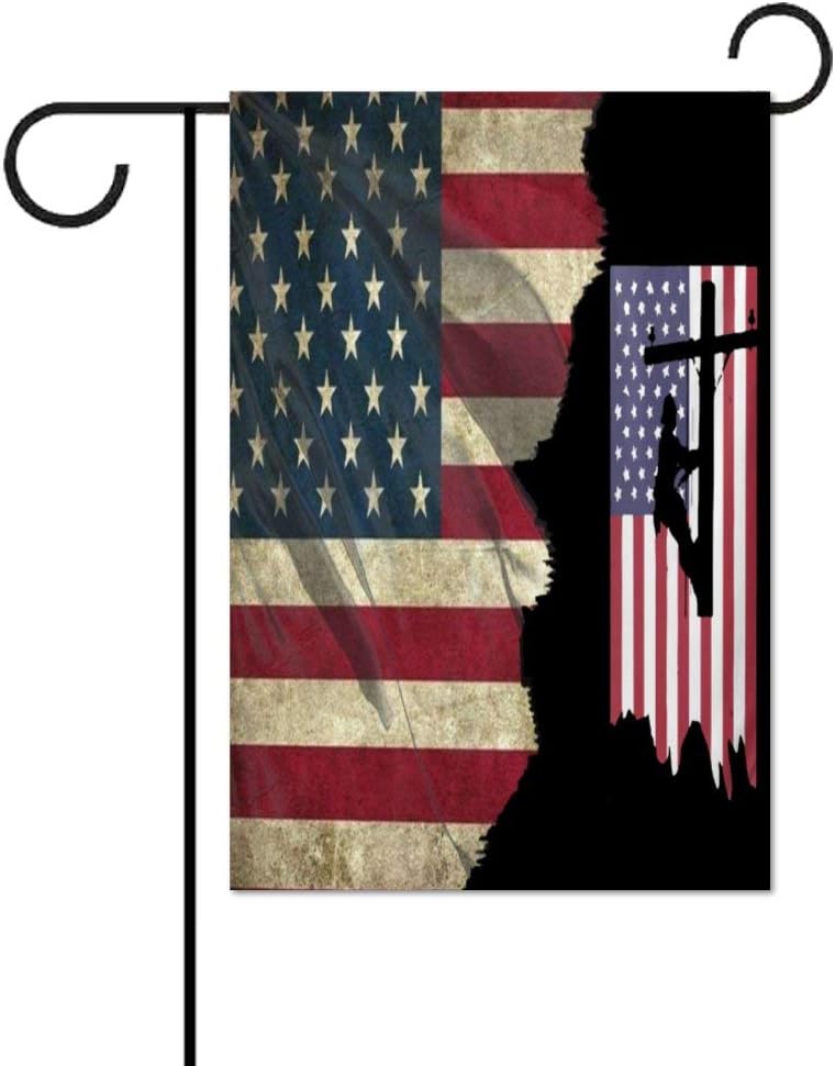 Invinciblefrme Power Lineman American Flag Double Sided Garden Flag, Outdoor Funny Decorative Flags for Home House Garden Yard Lawn, 28" x 40" inch