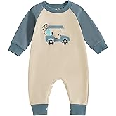 Infant Baby Boy Golf Outfit Crew Neck Embroidery Golf Cart Romper Jumpsuit Patchwork Long Sleeve One Piece Playsuit