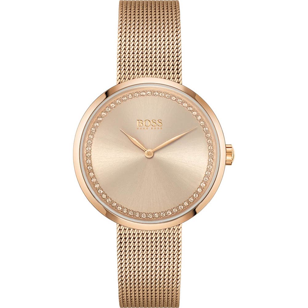 BOSS Analogue Quartz Watch for Women with Carnation Gold Coloured Stainless Steel Mesh Bracelet - 1502548