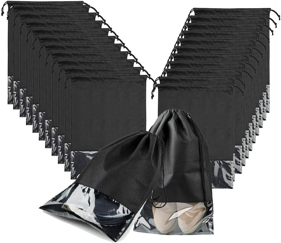 Kntiwiwo 24Pcs Large Shoe Bags for Travel and Storage Breathable Anti Dust Drawstring Shoes Bag for Dress Shoes High Heel Shoes Black