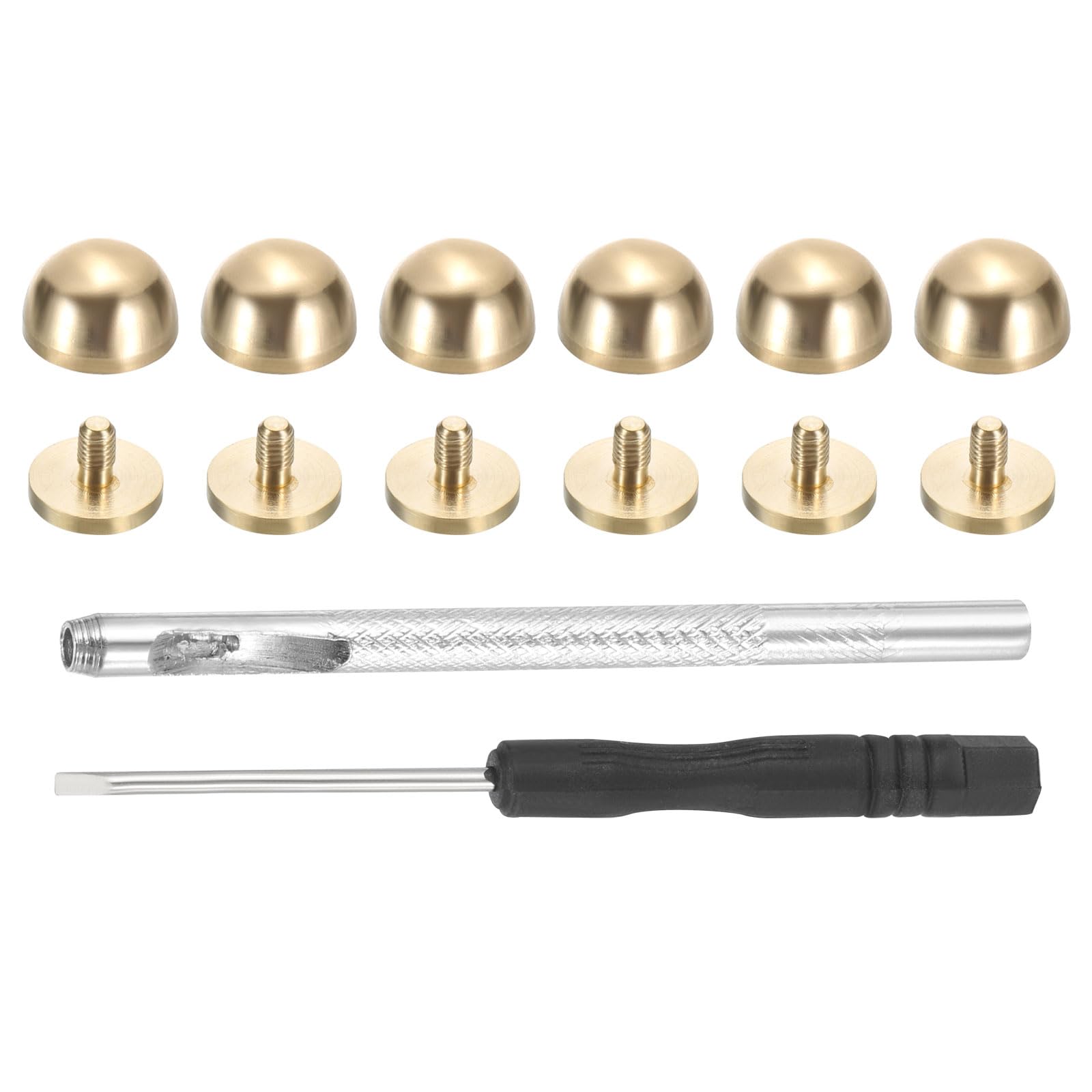 PATIKIL 8.5x10x6mm Spikes for Clothes, 6 Set Metal Button Spikes with Punch & Screwdriver Screw Kit Flat Head Rivets Screw DIY Leather Barrel Studs Hardware Trim Craft, Light Gold