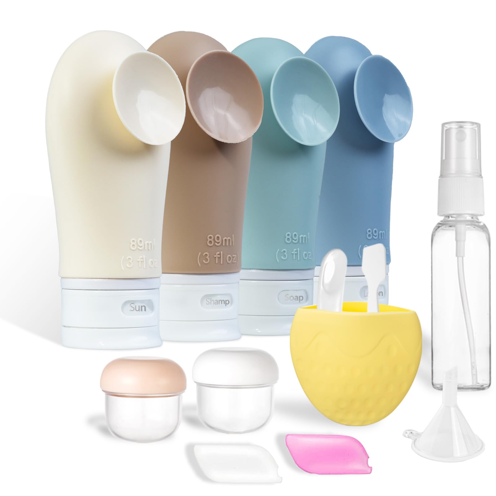 LilyAbeille 14pcs Travel Bottles Set, 3oz Suction Cup, Leak Proof, TSA Approved, Adult, Reusable, Silicone, Contemporary, Travel, Business Trips, Fitness, Beach, Aircraft, Swimming