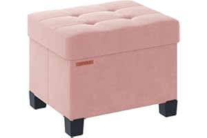 ABHENG Cube Storage Ottoman, Velvet Foot Stool with Feet, Folding Storage Bench, End of Bed Bench, Storage Chest, for Living Room, Bedroom, 12.6 x 15.8 x 13.2 Inches, Jelly Pink, ASND21P