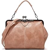 RainboSee Women Retro Kiss Lock Handbag Purse Oil Wax PU Small Tote Satchels Shoulder Crossbody Bag