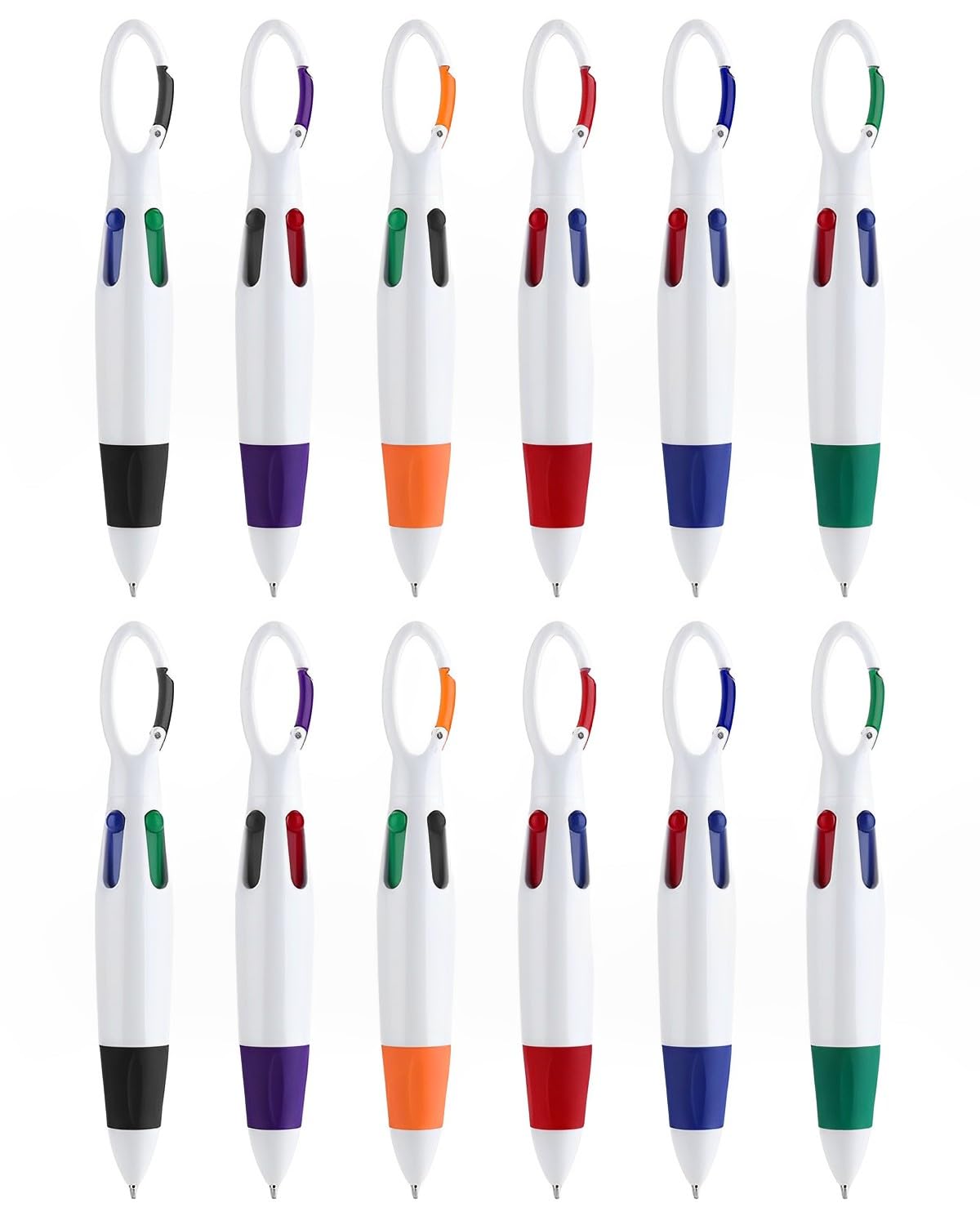 ZISHAN 12 PCS Retractable Shuttle Pens, 4 Colour All in One Portable Multi Coloured With Buckle Keychain on Top for Office School Supplies Students Gifts Party