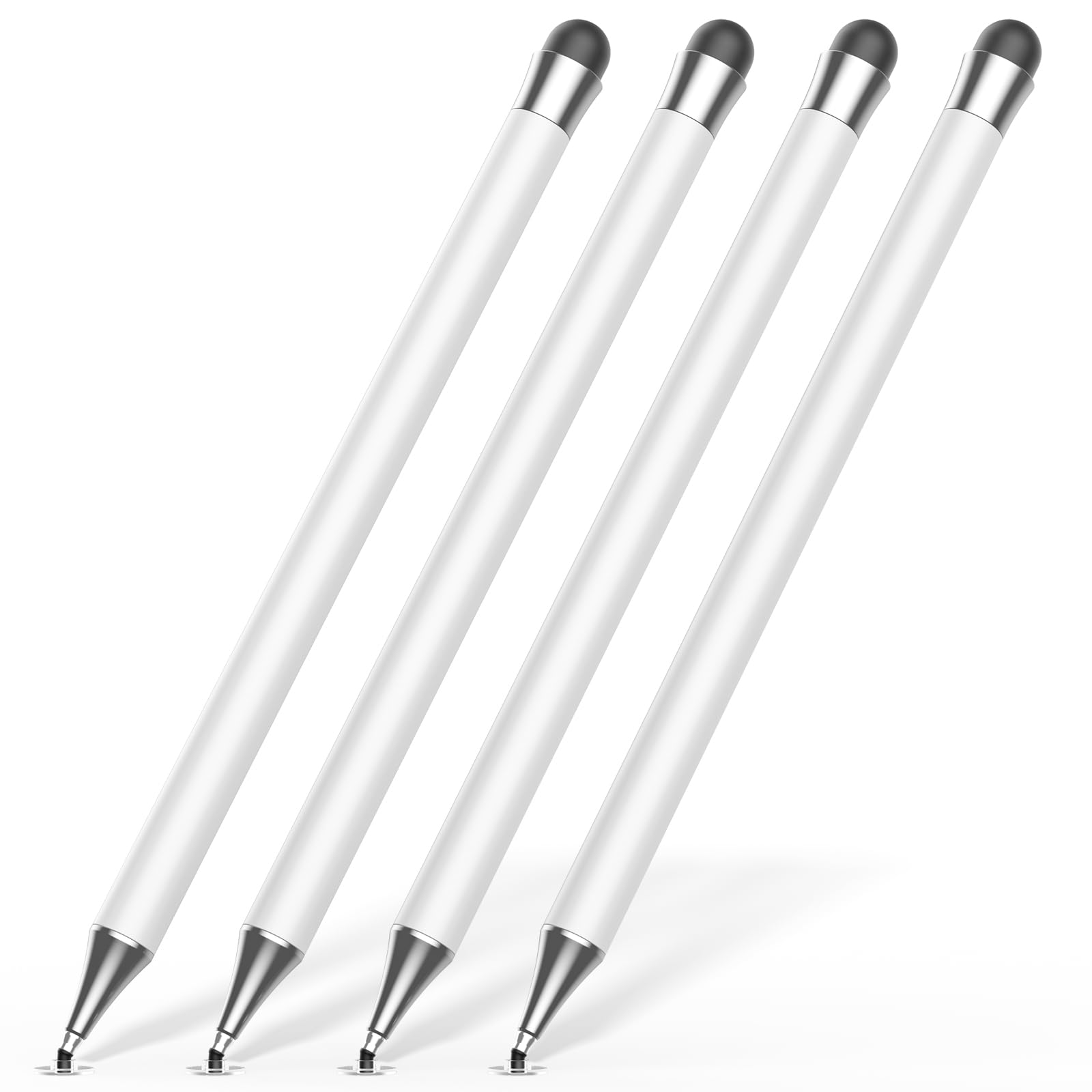 Stylus Pen for Touchscreen (4Pcs), 2 in 1 Stylus Pen for iPad, High Precision and Sensitivity Rubber Tips and Disc Compatible with iPad/iPhone/Android Tablets and All Touch Screens Devices (White)