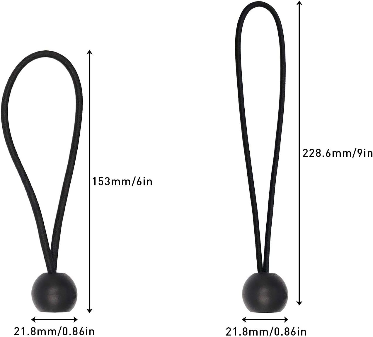 Ball Bungee Cords, Heavy Duty 6'' Ball Bungee Cord and 9 inch Elastic String Canopy Tarp Tie Down Straps Tent Fix Rope for Camping Tents Cargo 50 PCS - - 