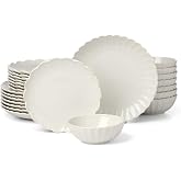 Lenox French Perle Scallop White Stoneware 24-Piece Dinnerware Set for 8 | dishwasher safe | plates and bowls sets for kitchen and dining | 11 inch plate, dish set, dishes | 2.25 inch, 16oz