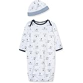 Little Me Clothes for Baby Boys' 2-Piece Nightgown and Cap Set 100% Cotton with Elastic Bottom, Baby Essentials, 0-3 Months