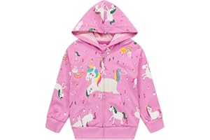 Popshion Toddler Girls Fleece Jackets Cotton Unicorn Hoodie Sweatshirt Fall Winter Zipper Coat Warm Hooded Sweater 2t-7t