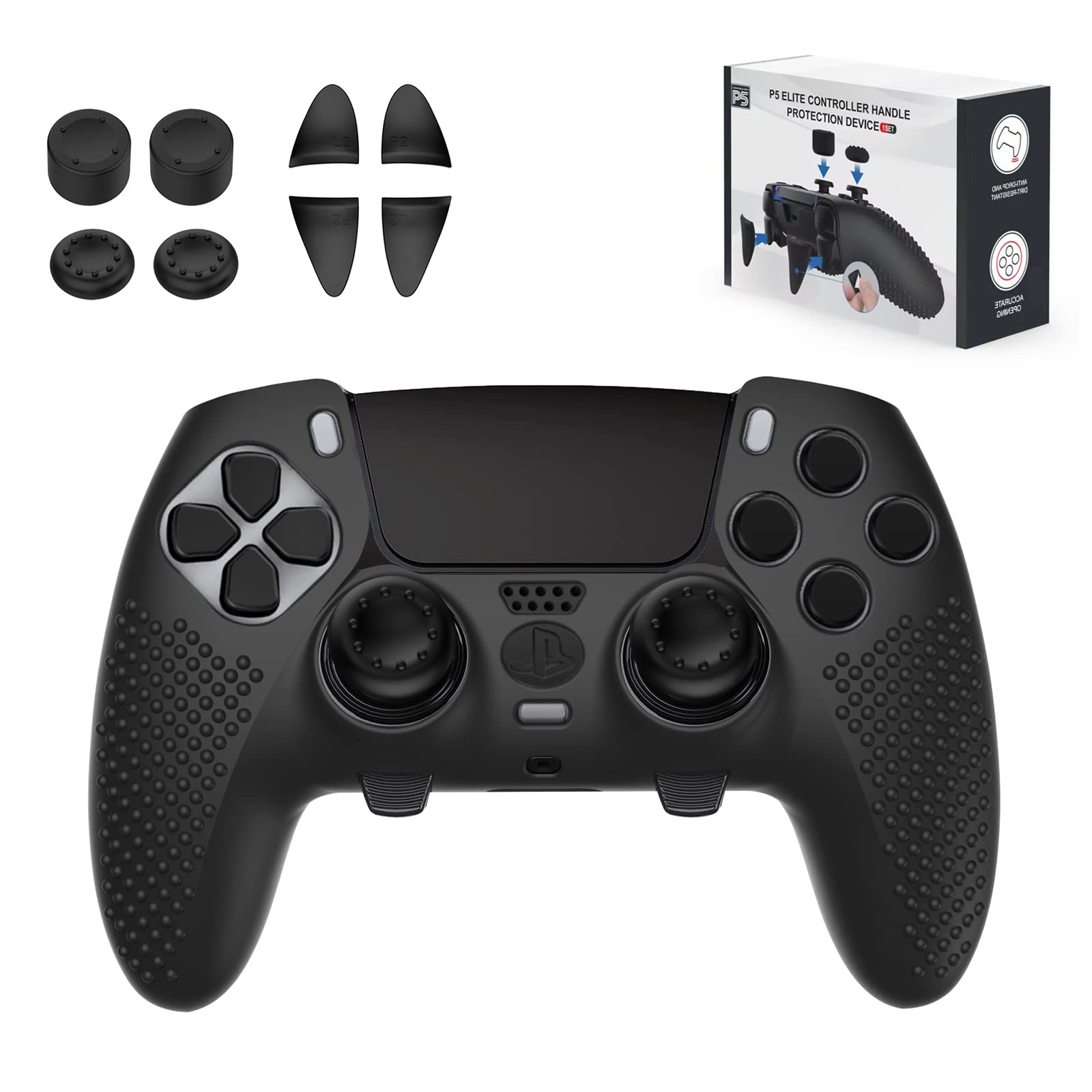 PS5 Edge Controller Cover - Protective Case for PlayStation 5 Edge with 4PCS Thumb Grip Caps & L2 R2 Trigger Extender (PS5 Edge)