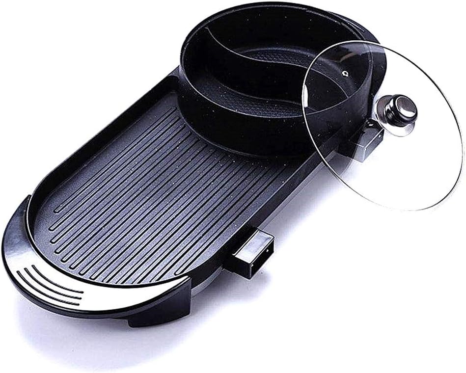 review Hot Pot, Multifunction Easy to Clean Rectangular Two-Use Electric Pan, Fast Heating Baking Dish, Ceramic Coating, Frying, Cooking, 1700W, Black