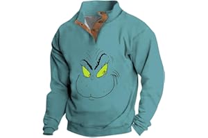 RTTUIOP Ugly Christmas Sweater Men Button Down Long Sleeve Pullovers Stand Collar Funny Graphic Sweatshirts Xmas Sweaters