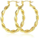 14K Gold Hoop Earrings for Women Trendy Twisted Rope Pattern Gold Earrings for Women Hypoallergenic Womens Earrings Good Match Jewelry 35MM