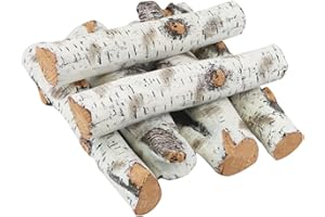 FIRXZYMZ 6Pcs Gas Fireplace Log Set, White Birch Ceramic Gas Logs for Gas Fireplace, Indoor Electric Gas Inserts, Propane, Vented, Gel, Ethanol, Indoor or Outdoor Fireplaces, Fireplace Decor