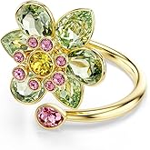 Swarovski Idyllia open ring, Mixed cuts, Flower, Green, Gold-tone finish
