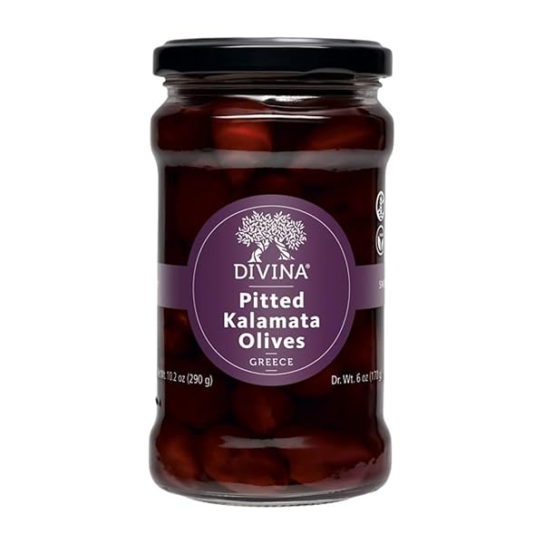 DIVINA PITTED KALAMATA OLIVES, 10.2 OZ