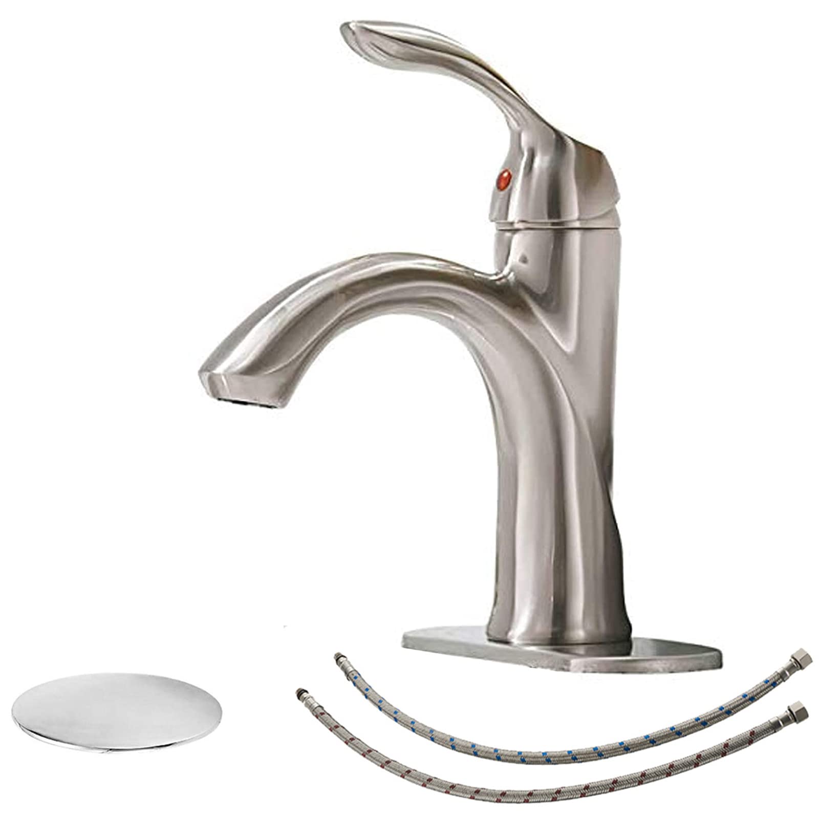 BWE Single Handle Brass Commercial Bathroom Faucet Brushed Nickel Deck Mount Lavatory