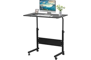 HENF Mobile Laptop Computer Desk Cart Height Adjustable Laptop Table Desk with Wheels Rolling Laptop Stands Sofa Side Table Portable Tray Table for Couch Bed Sofa Home Office (Black-S)
